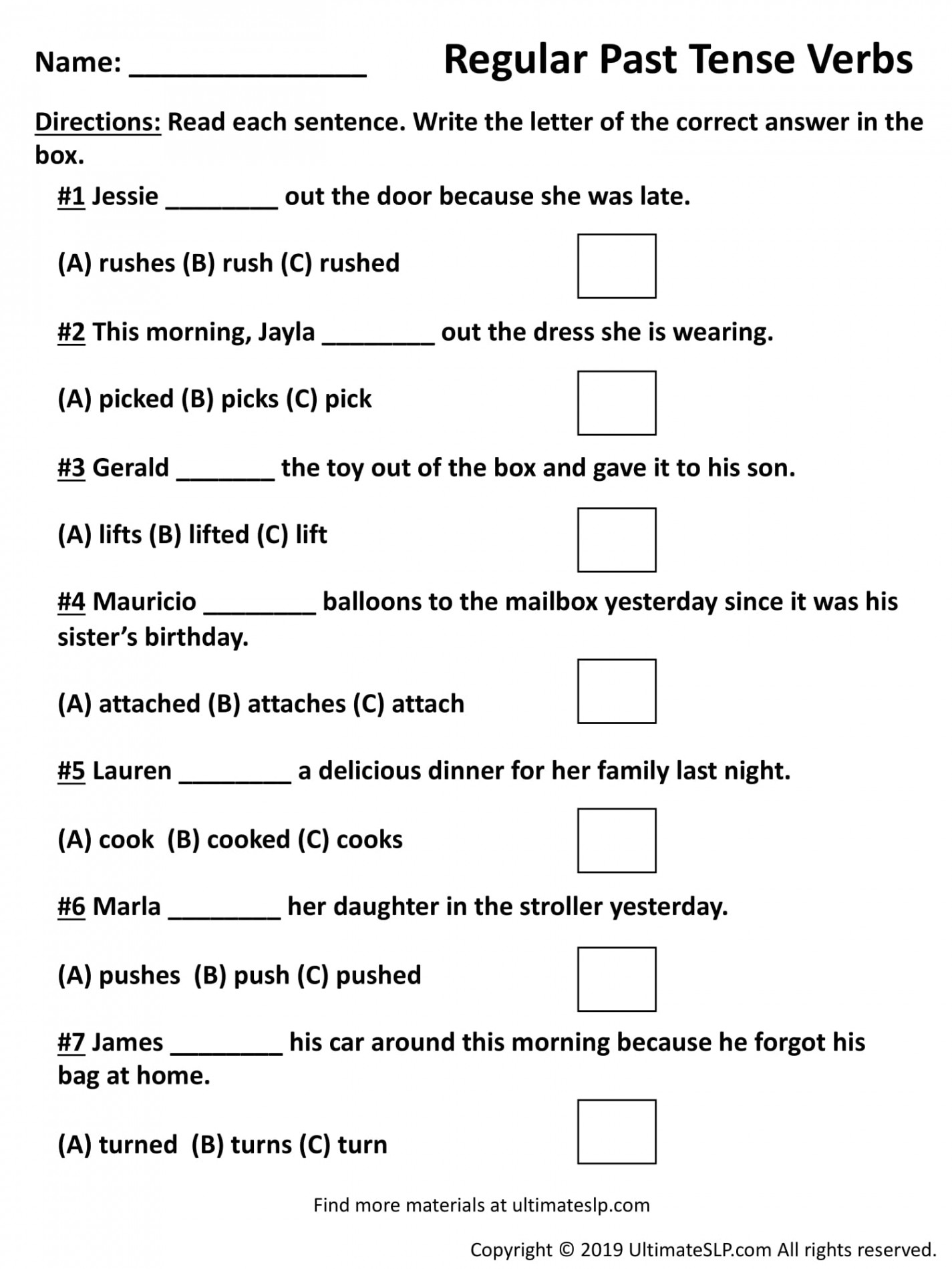 Regular Past Tense Verbs Worksheet - Ultimate SLP