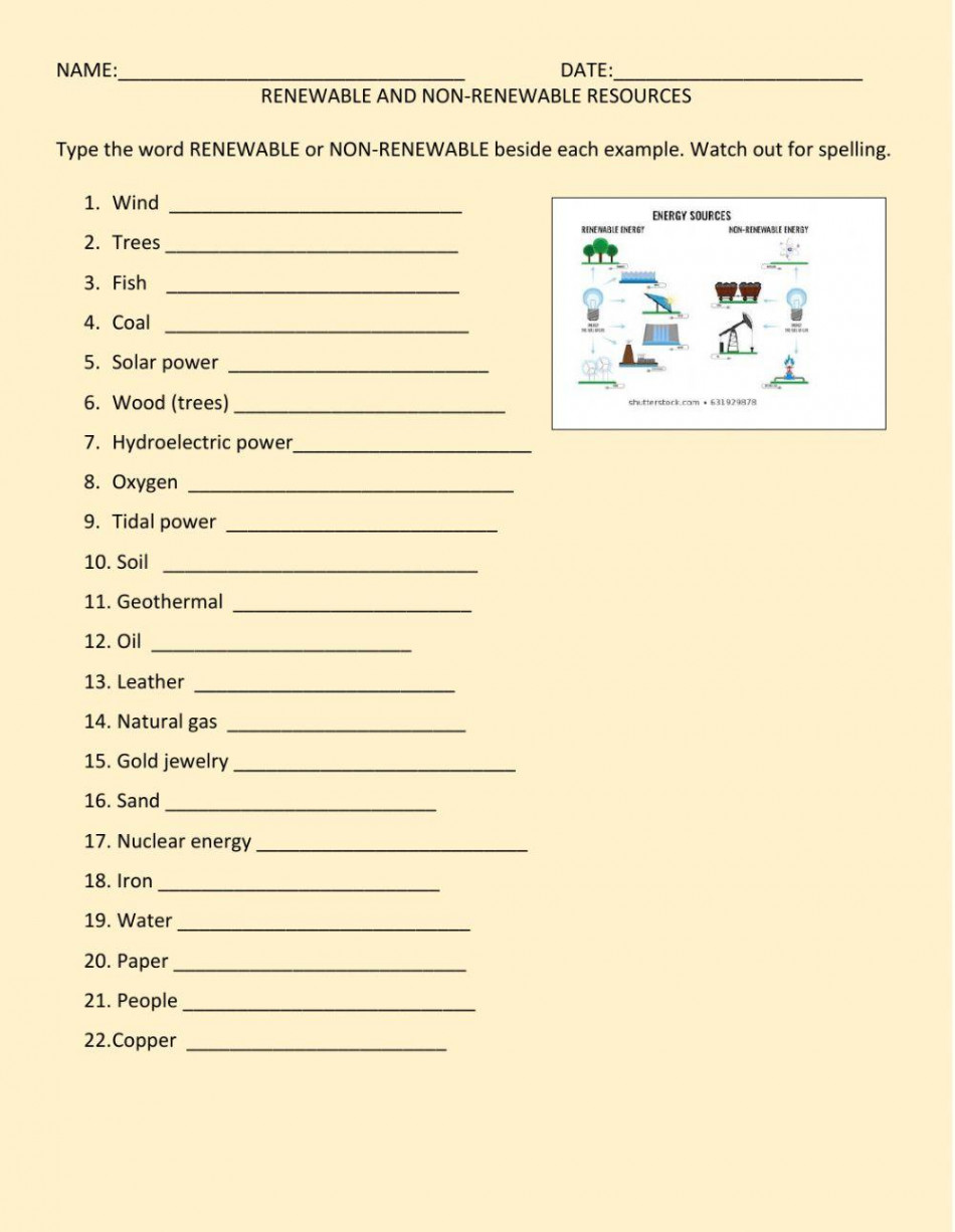 Renewable and non-renewable resources interactive worksheet  Live