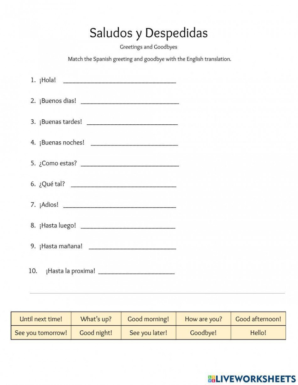 Saludos y despedidas responses worksheet  Live Worksheets