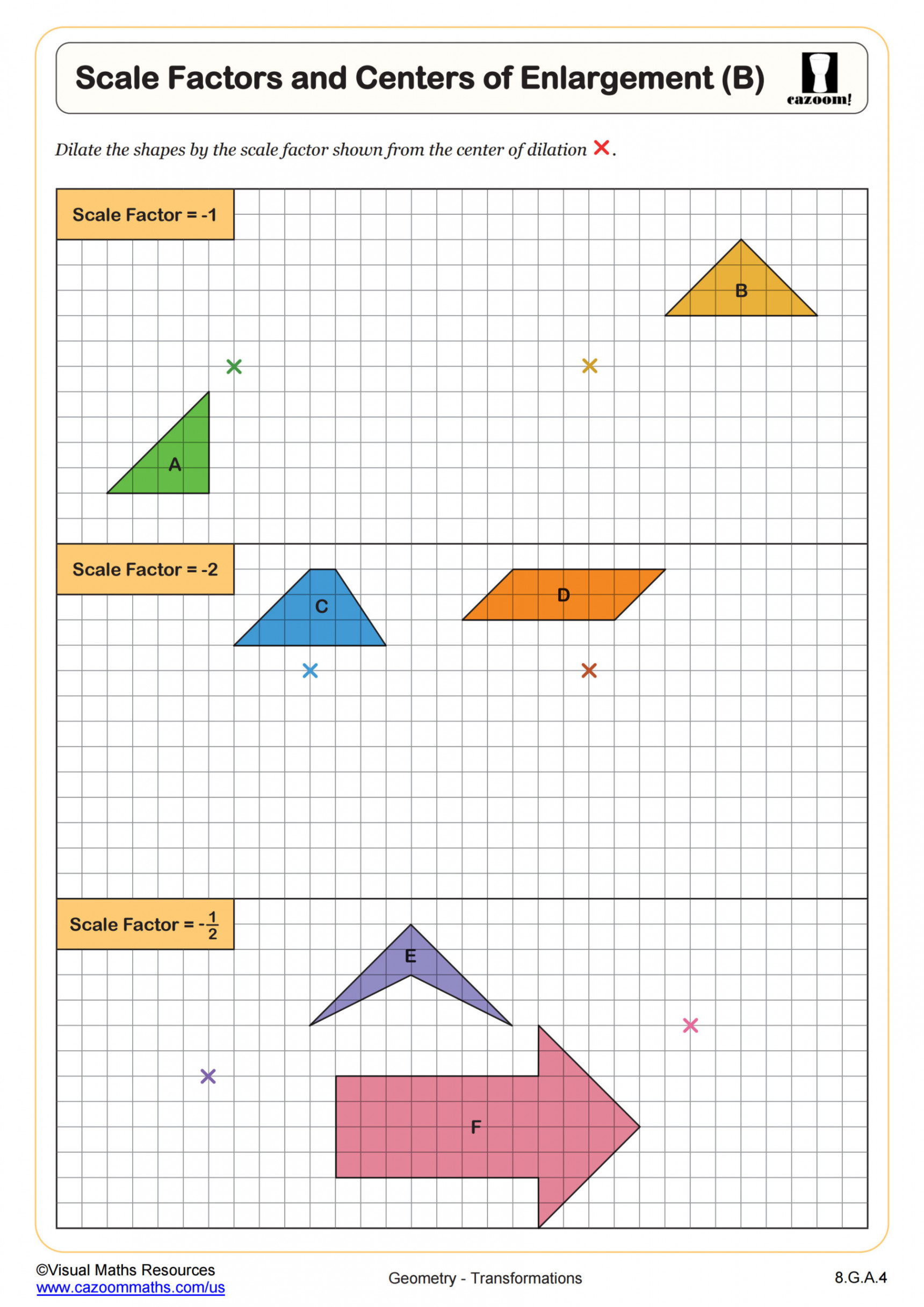 Scale Factors and Dilations of Polygons (B) Worksheet  th Grade