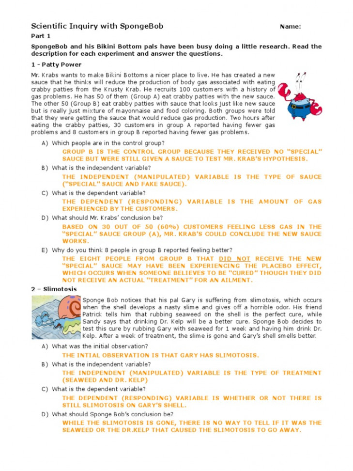 Scientific Inquiry With Spongebob - Solutions  PDF  Experiment