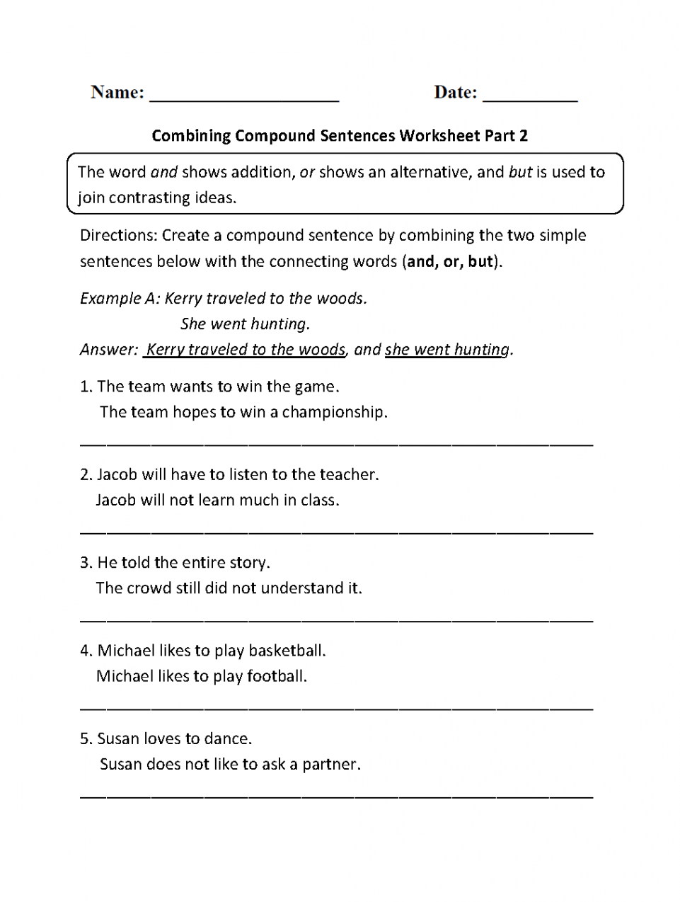 Sentences Worksheetes  Compound Sentences Worksheets