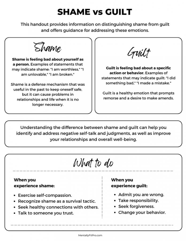 Shame & Guilt Worksheet - How to Know When It