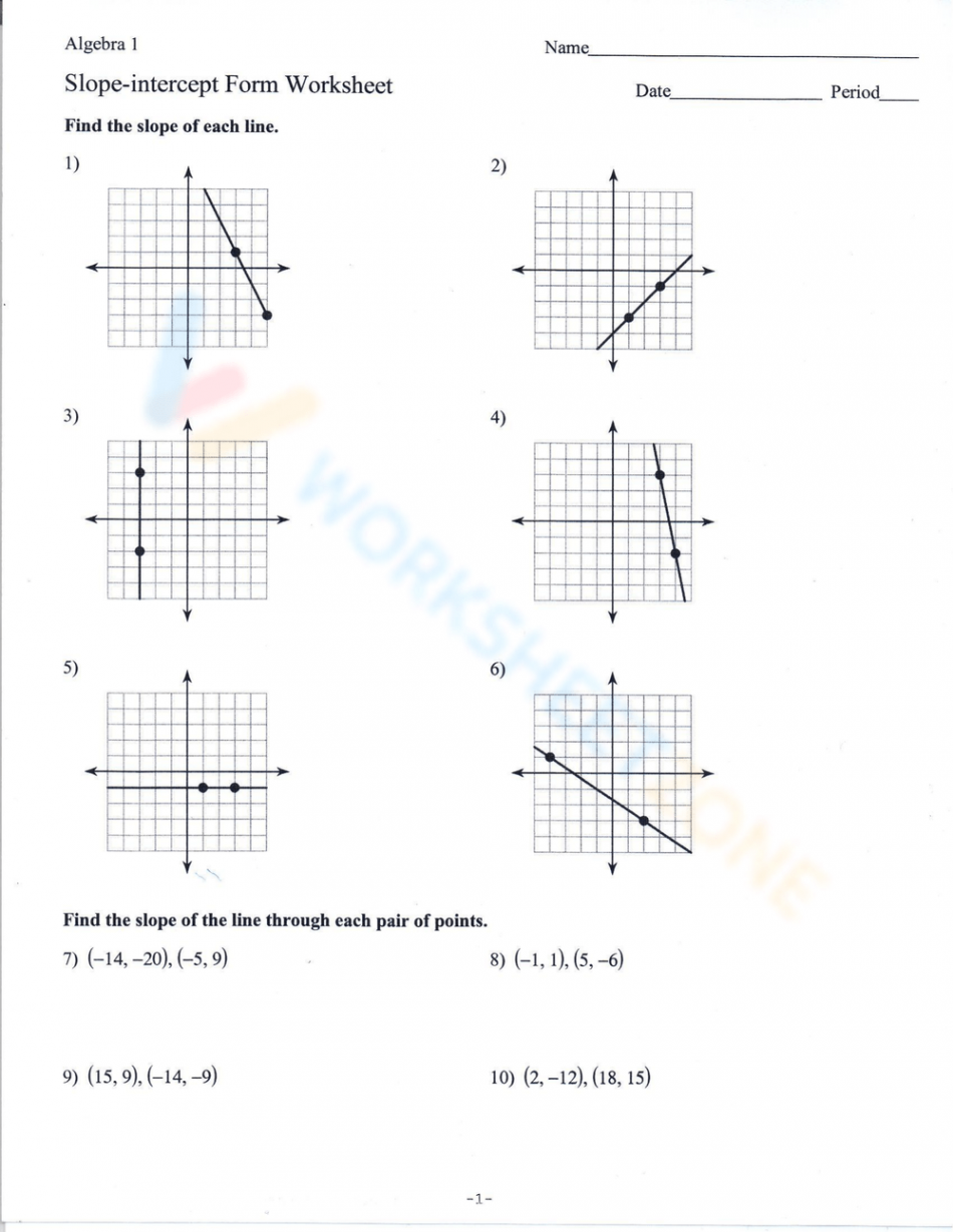 Slope intercept form  Worksheetzone