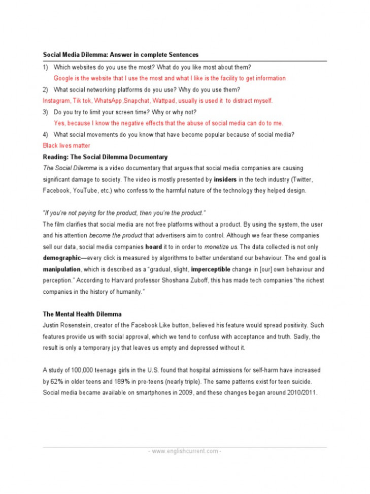 SOCIAL MEDIA DILEMMA Worksheet Done  PDF  Social Media  Popular