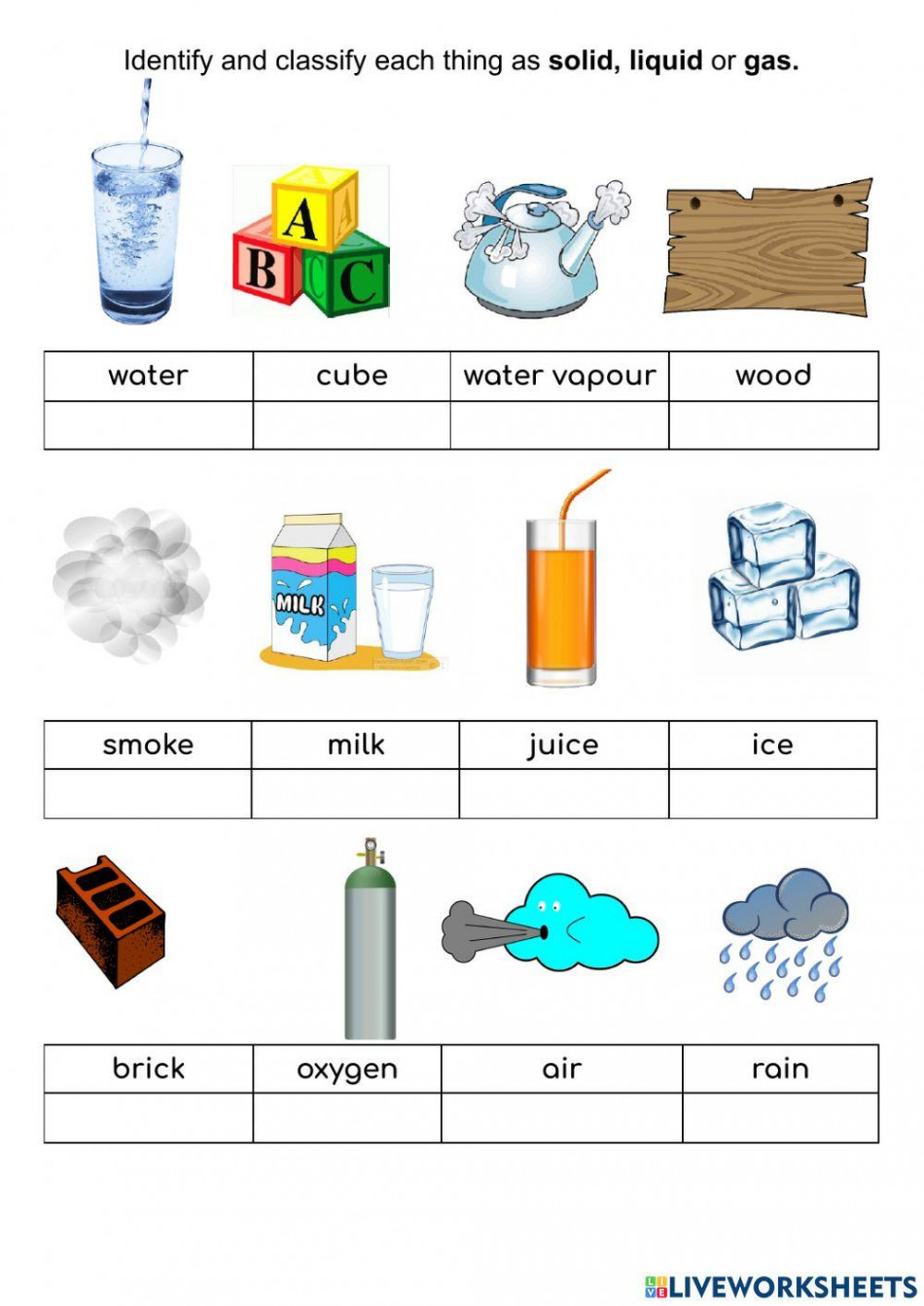 Solid, Liquid, Gas worksheet  Live Worksheets