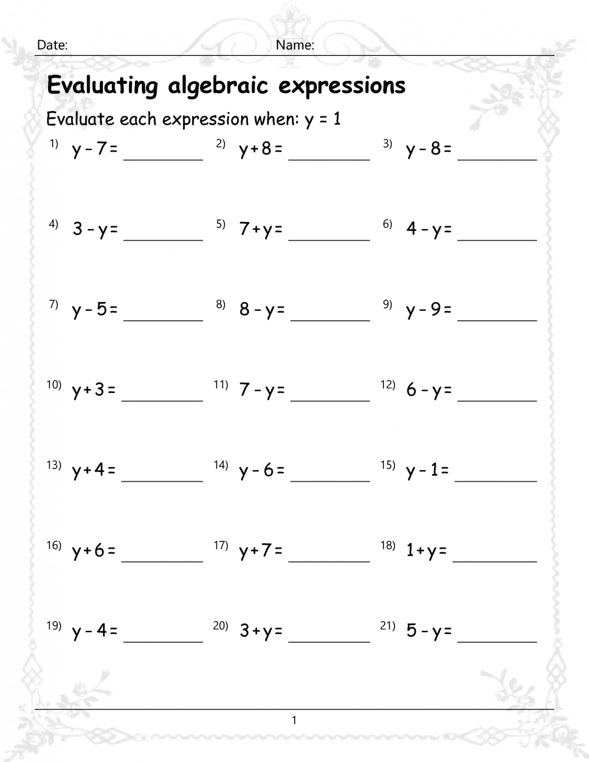 SOLUTION: Evaluating algebraic expressions worksheets - Studypool