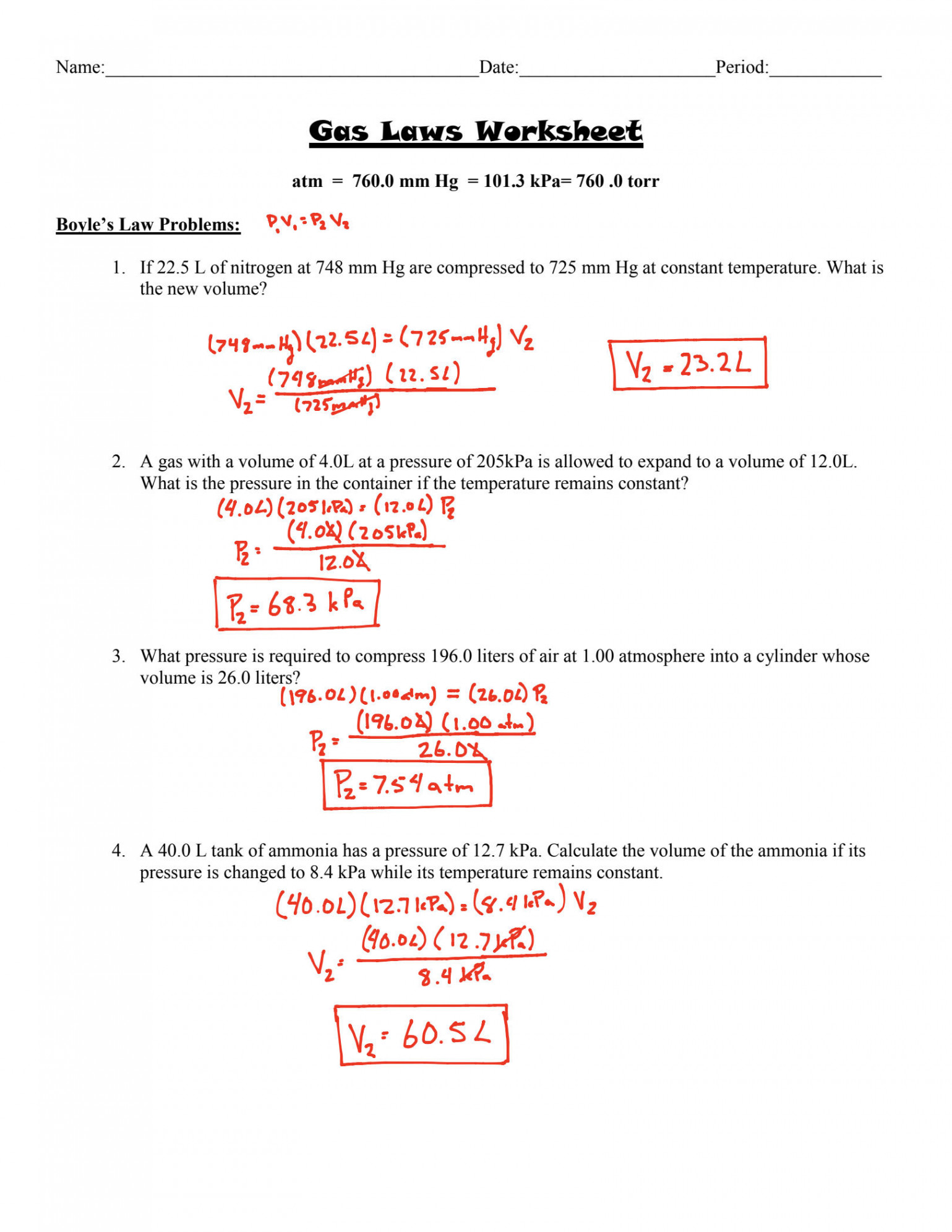 SOLUTION: Gas laws worksheet answer key - Studypool