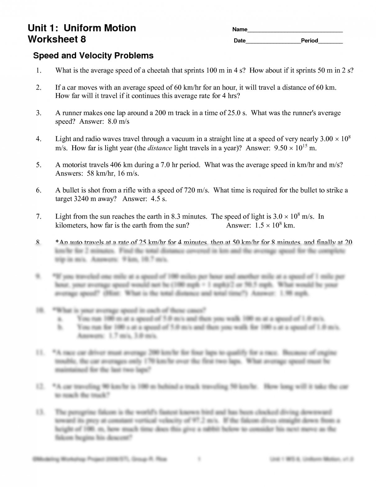 SOLUTION: Speed velocity worksheet  - Studypool