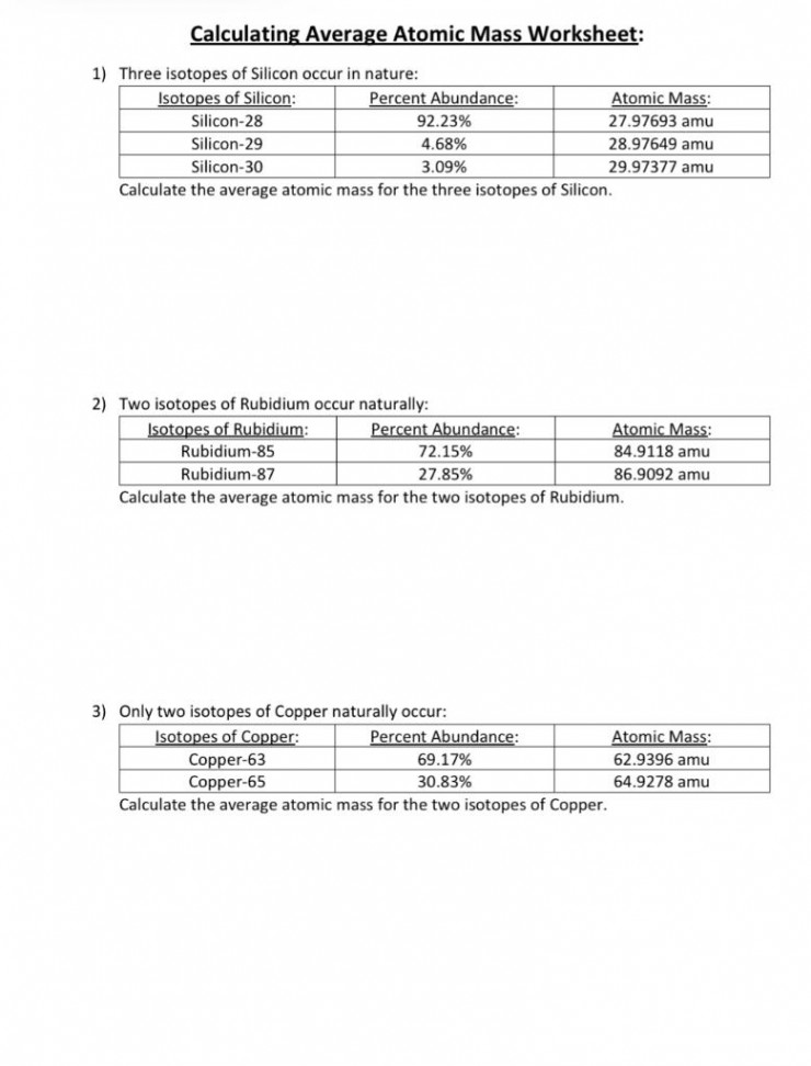 Solved Calculating Average Atomic Mass Worksheet: ) Three  Chegg