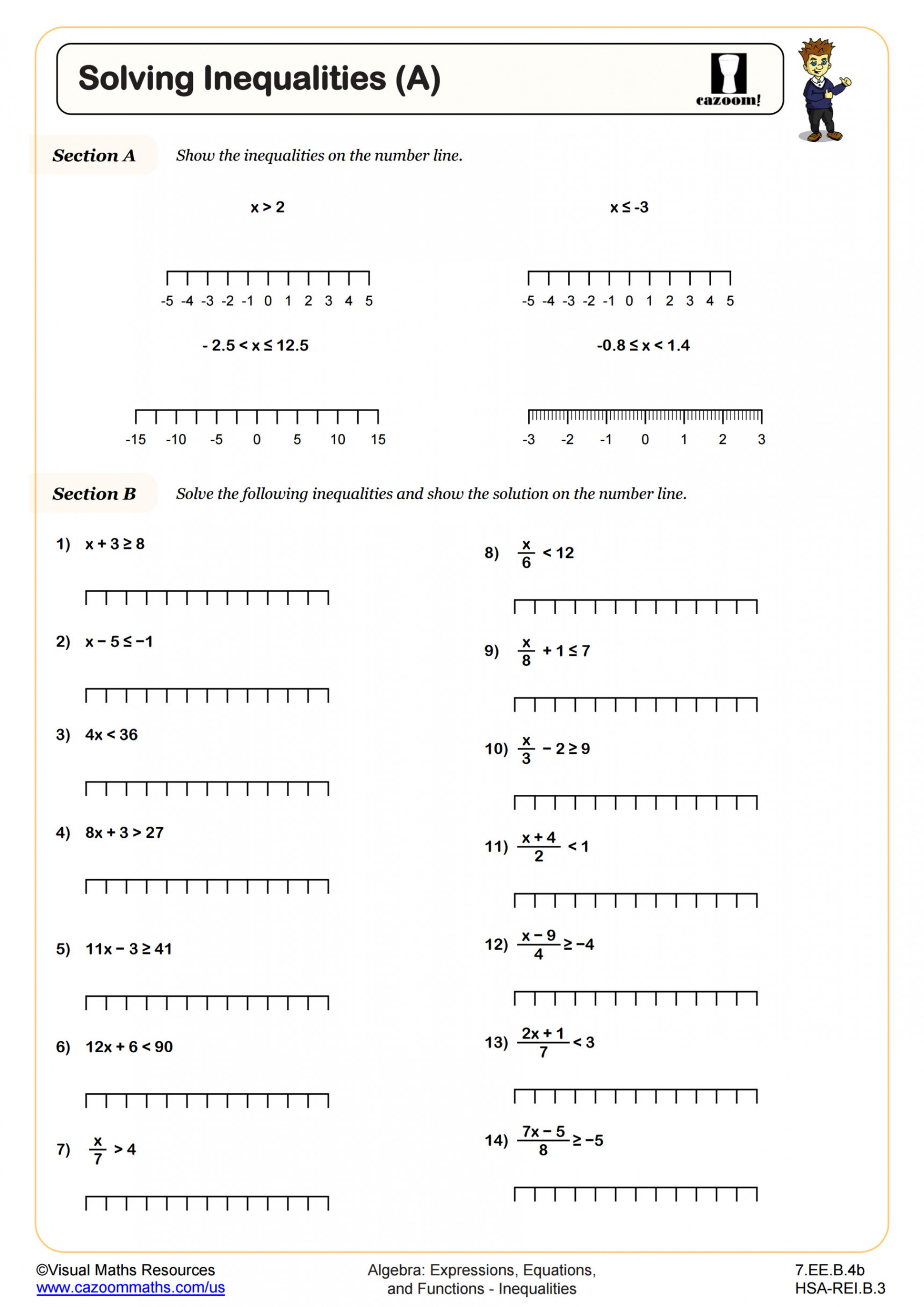 Solving Inequalities (A) Worksheet  th Grade PDF Worksheets