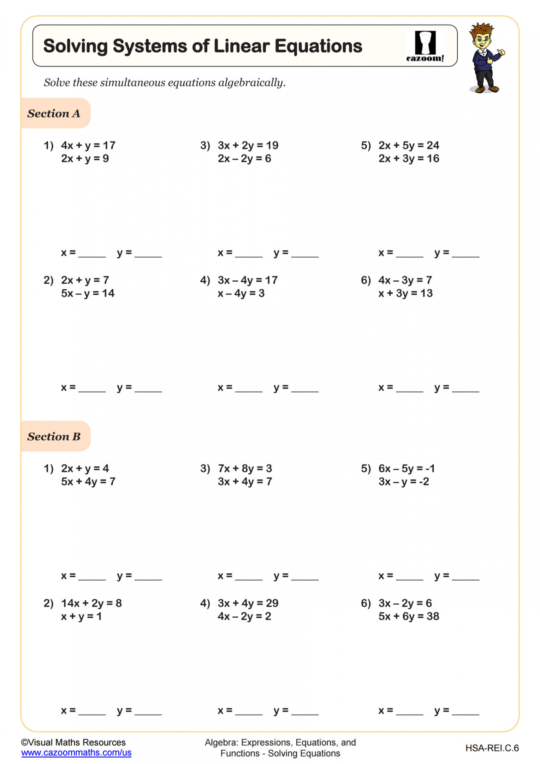 Solving Systems of Linear Equations Worksheet  Fun and Engaging