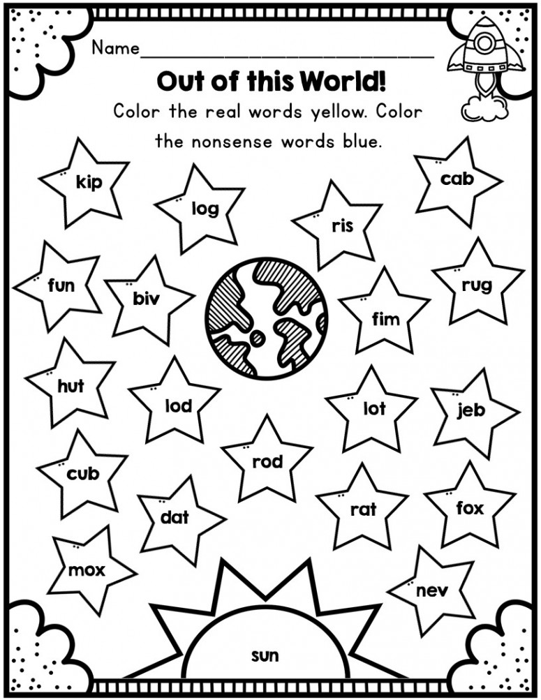 Space Themed Worksheets for Kinder, Nonsense Words