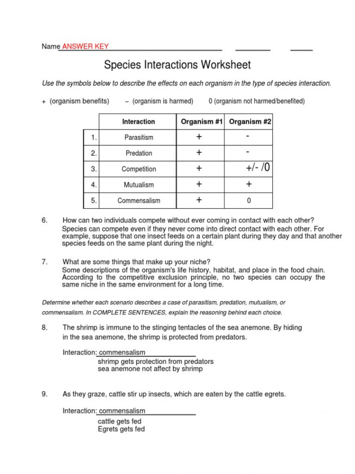 Species - Interaction - Worksheet Answers  PDF  Parasitism