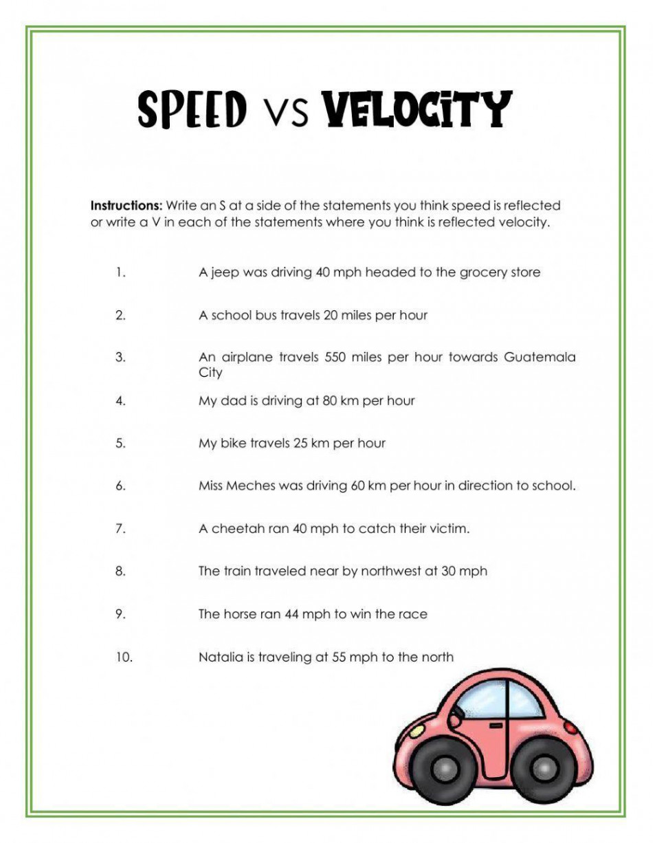 Speed vs Velocity worksheet  Live Worksheets