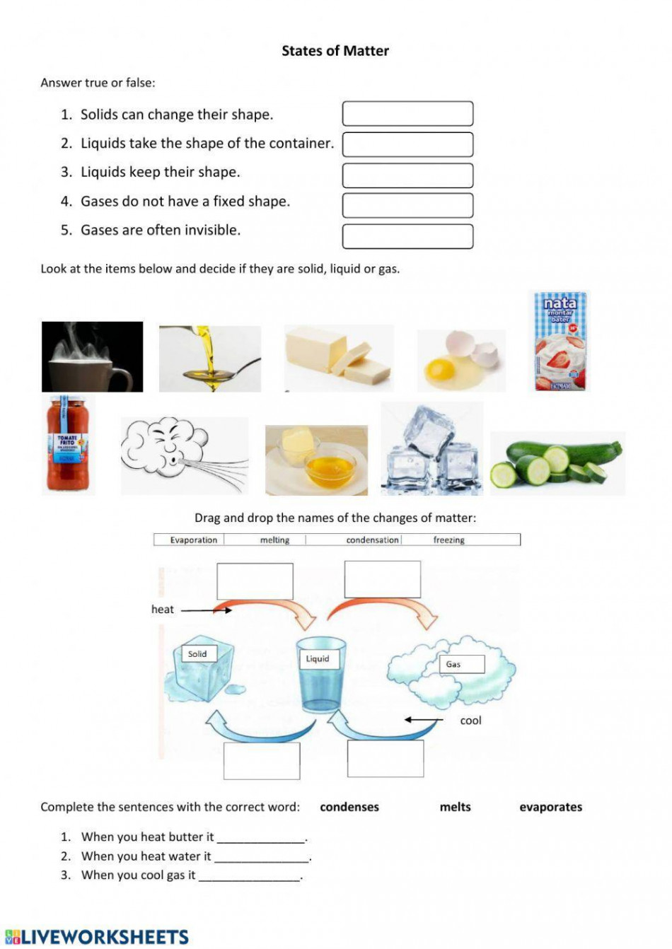 States and Changes of Matter worksheet  Live Worksheets