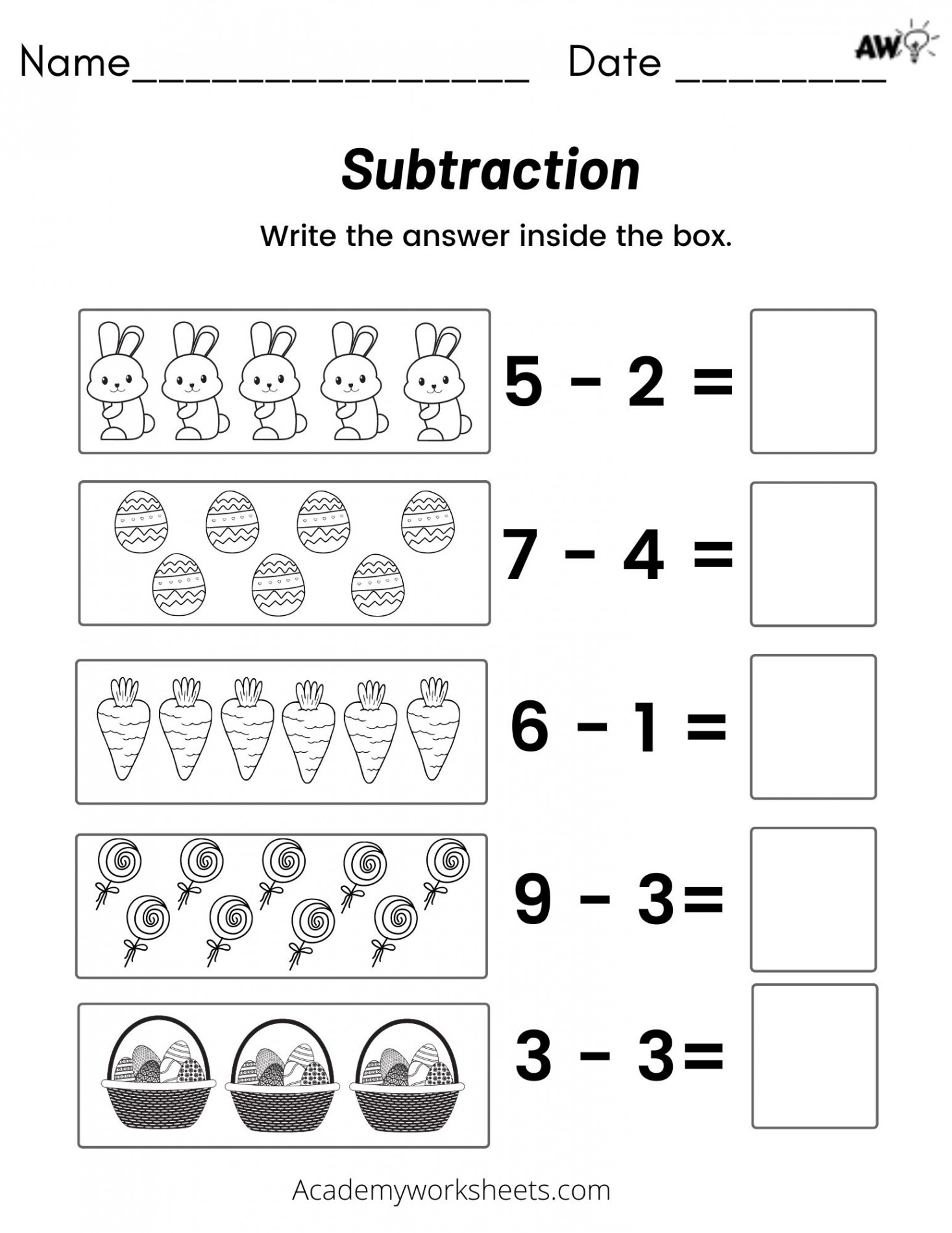 Subtraction Problems Worksheet Using Pictures - Academy Worksheets