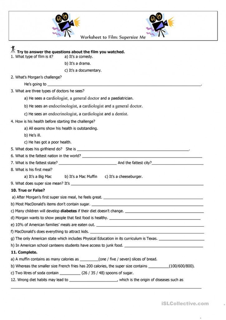 Supersize Me: worksheet to film  Educational worksheets, Super