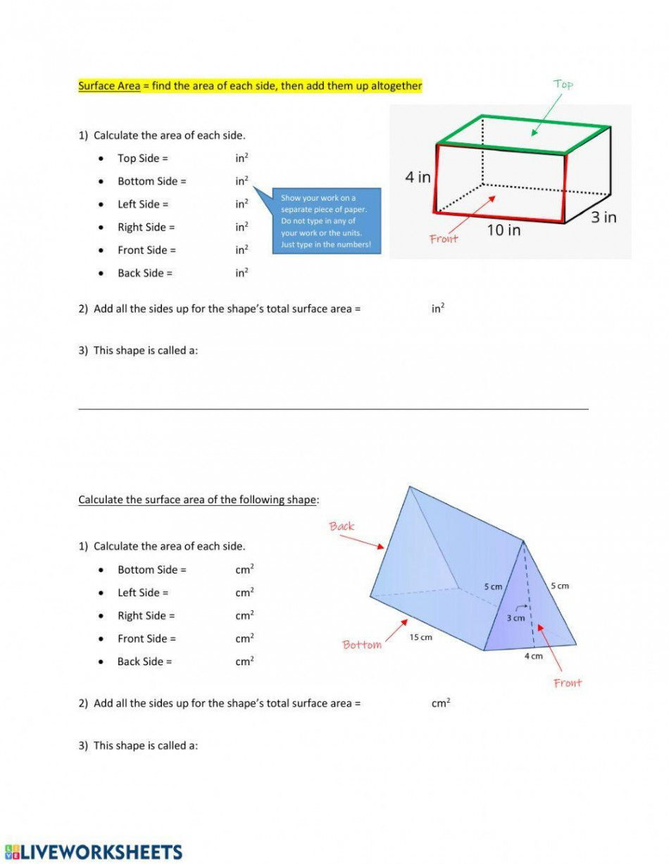 Surface Area of Prisms & Pyramids worksheet  Live Worksheets