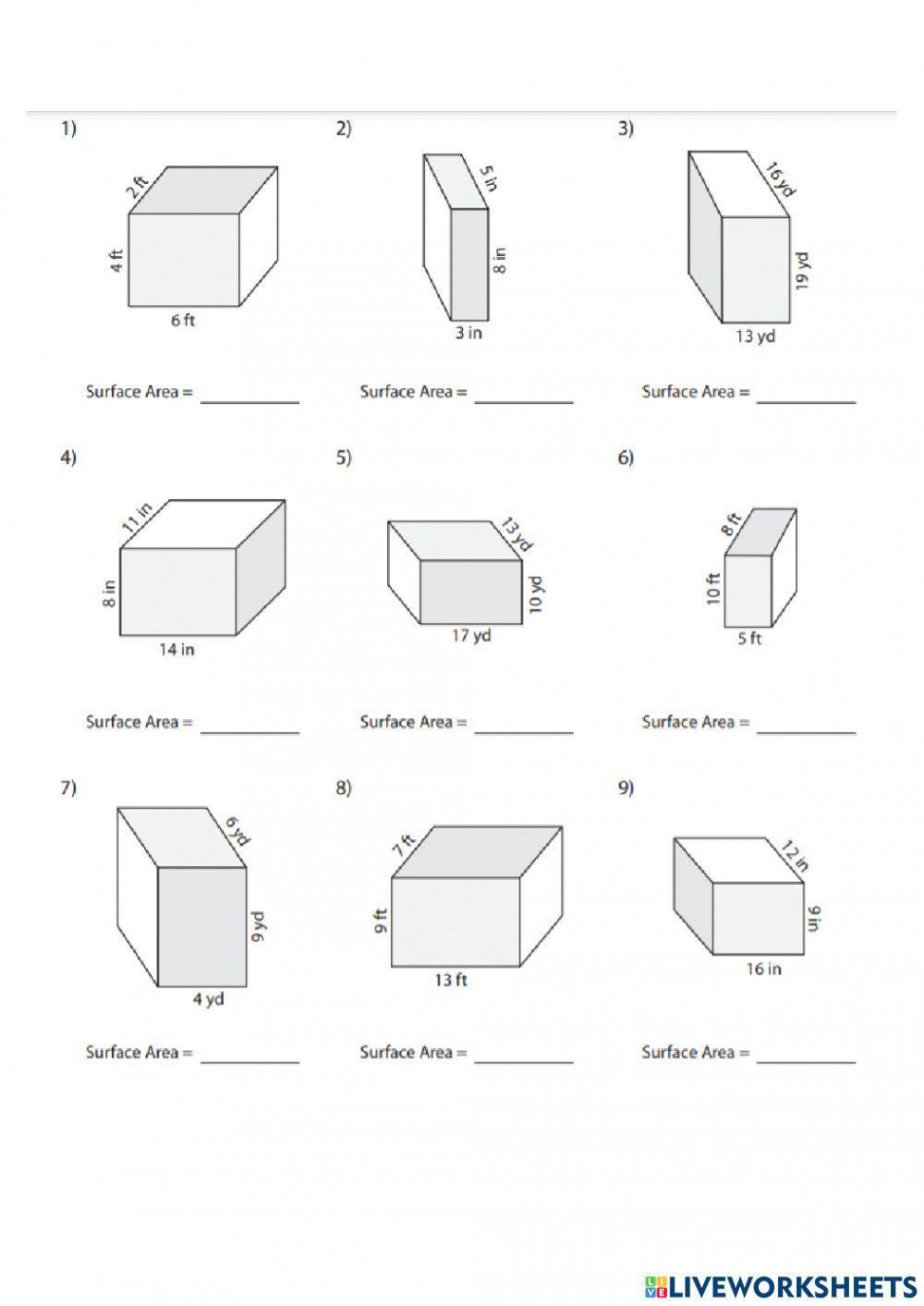 Surface Area of Rectangular Prisms worksheet  Live Worksheets