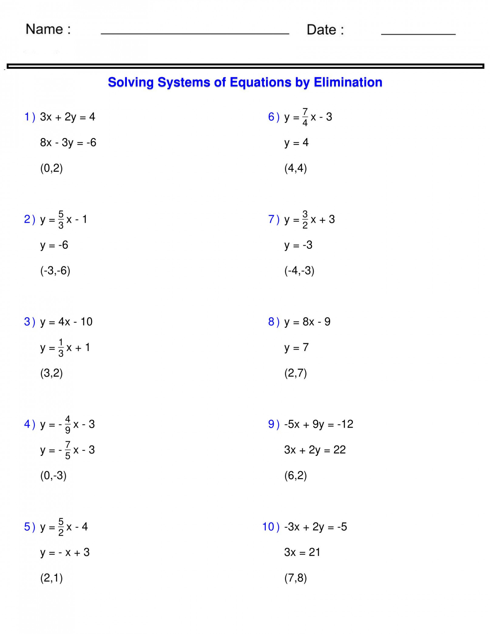 Systems of Equations - Solving Two Variable Systems of Equations by  Elimination