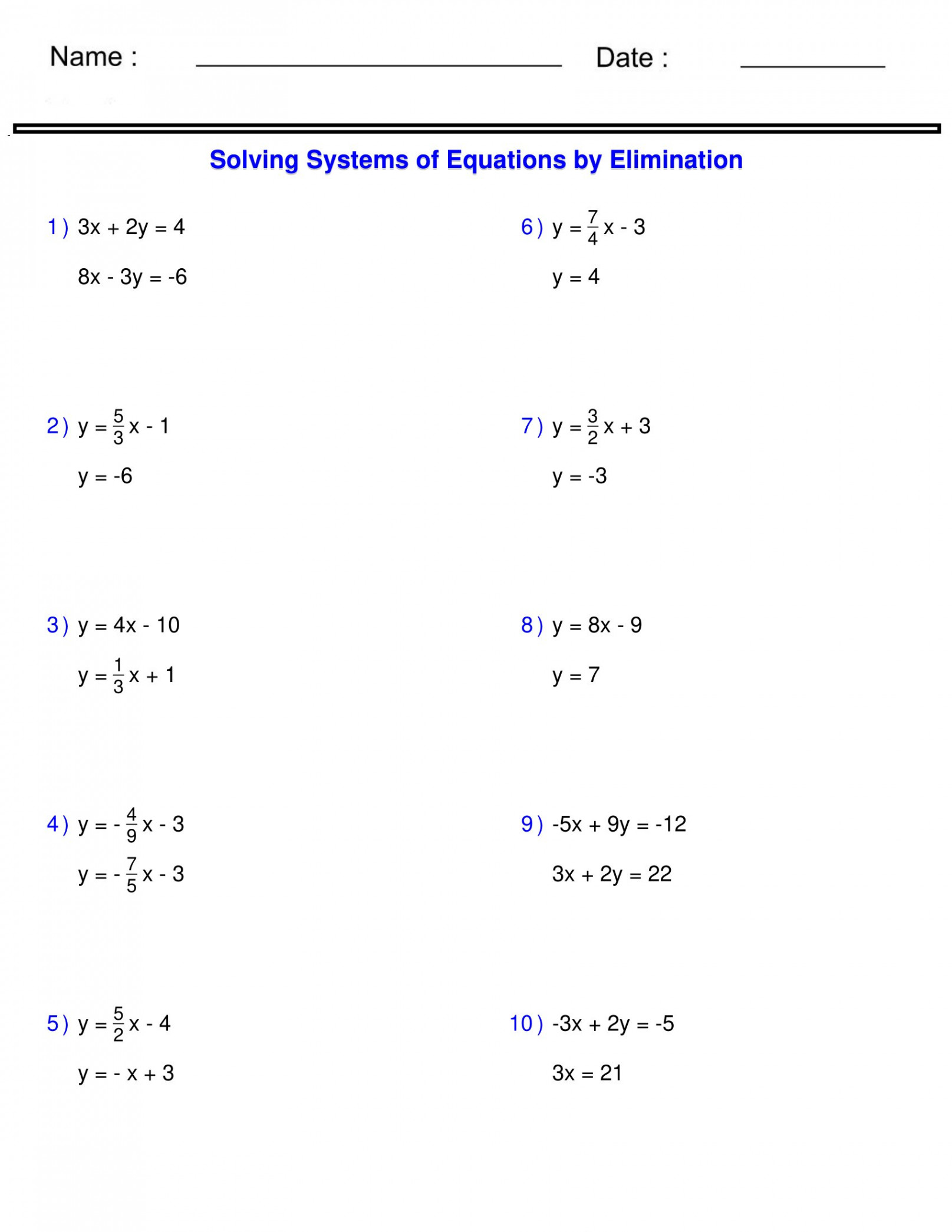 Systems of Equations - Solving Two Variable Systems of Equations by  Elimination