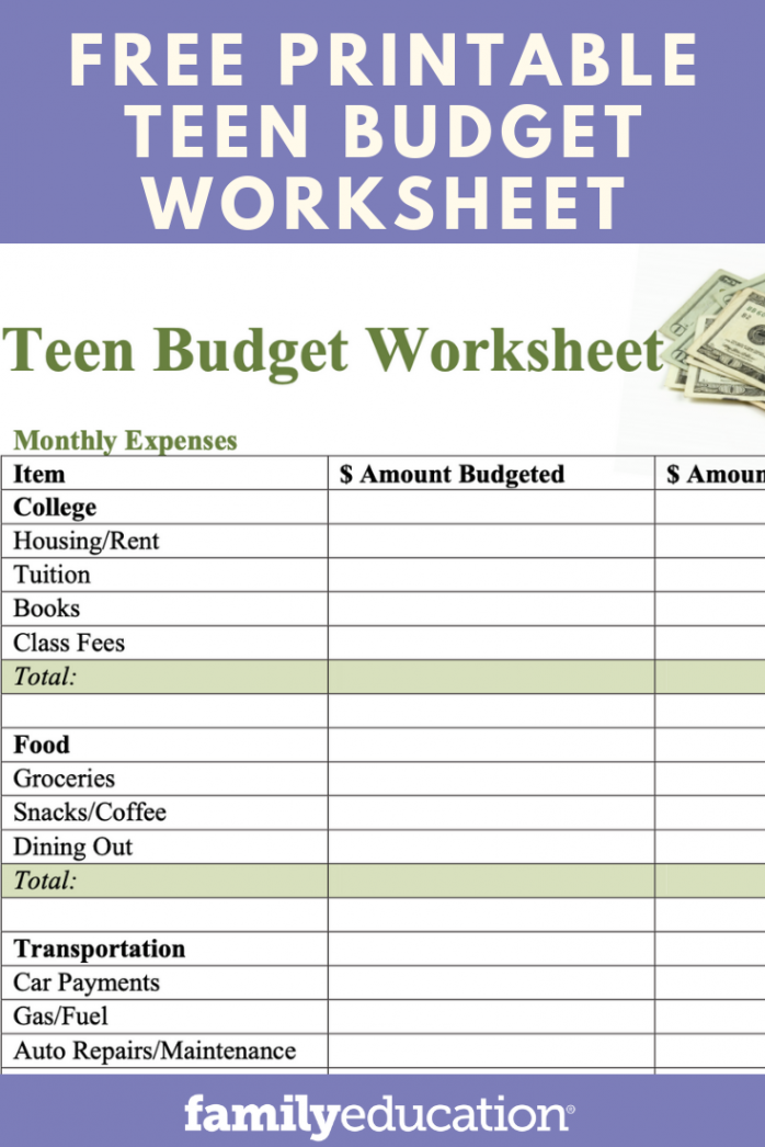 Teen Budget Worksheet Printable  Teens budget, Budgeting