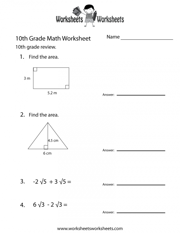 Tenth Grade Math Practice Worksheet Printable  th grade math