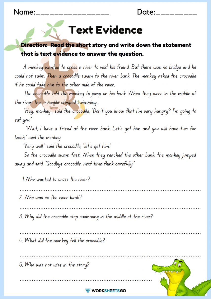 Text Evidence Worksheets  WorksheetsGO