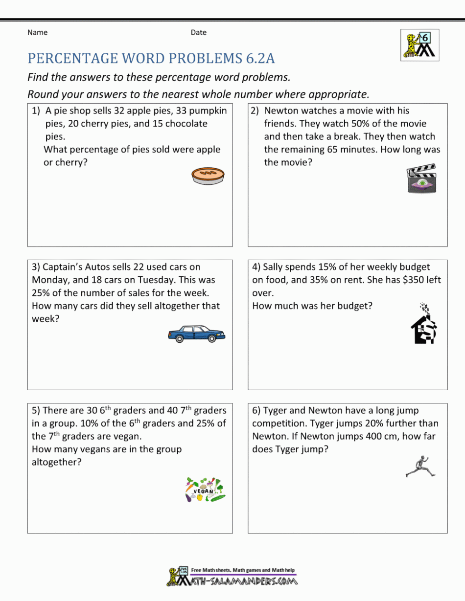 th Grade Percent Word Problems