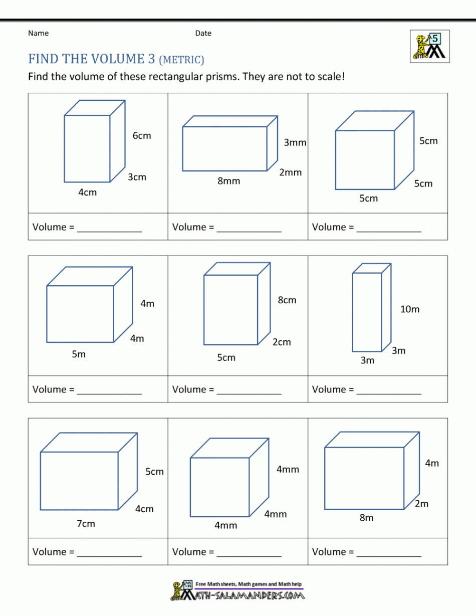 th Grade Volume Worksheets