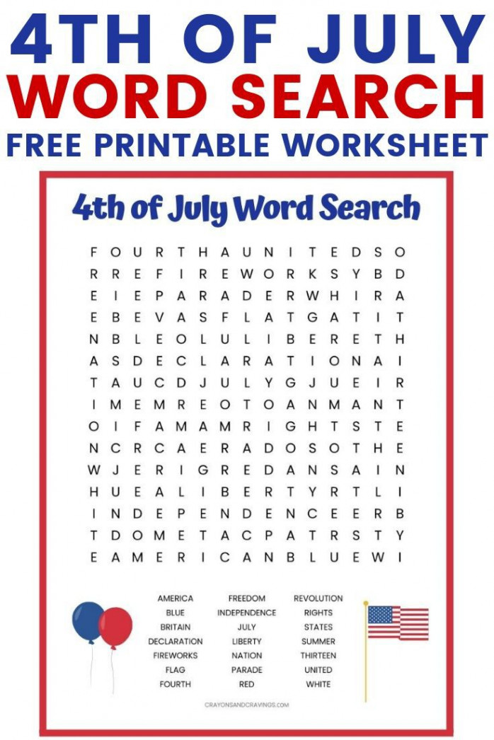 th of July Word Search (Free Printable Worksheet for Kids)