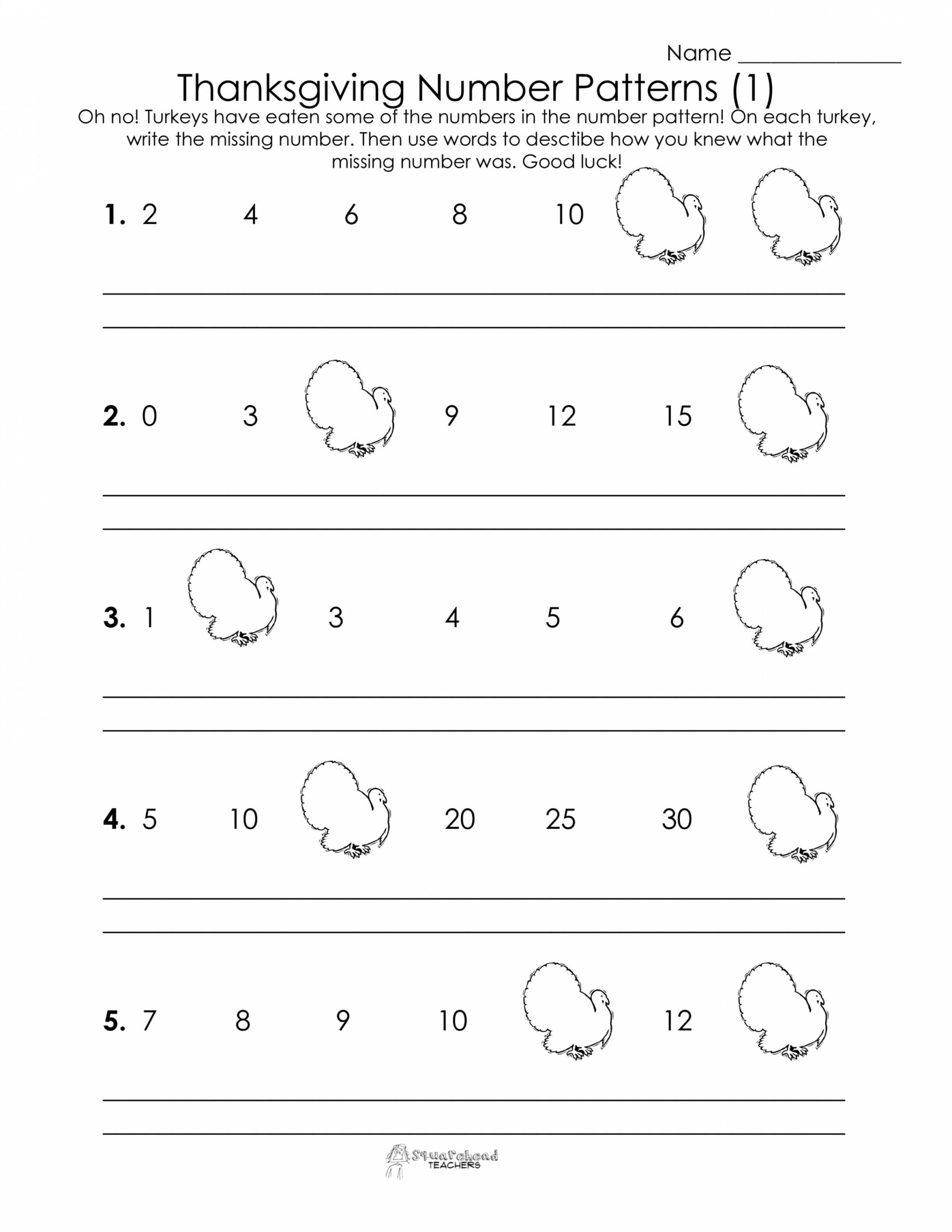 Thanksgiving Number Patterns (free worksheets!)  Squarehead Teachers