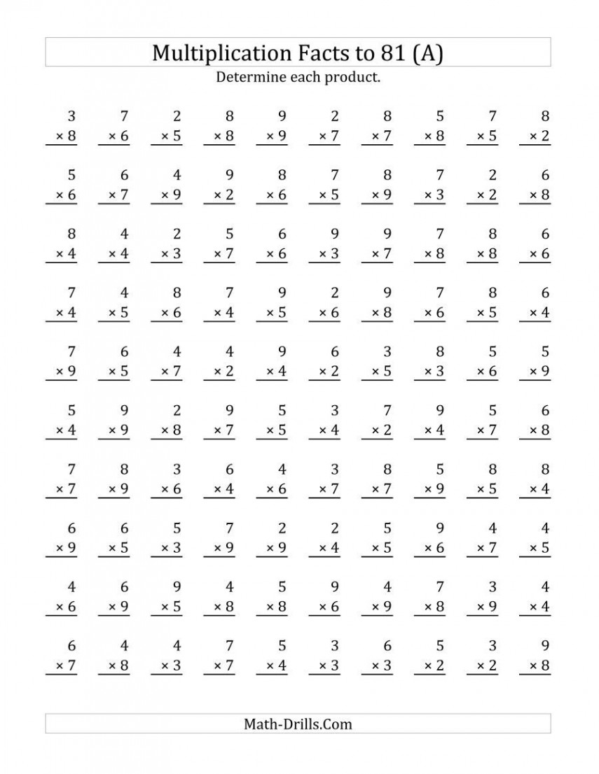 The Multiplication Facts to  (Facts  to ;  per Page) (A