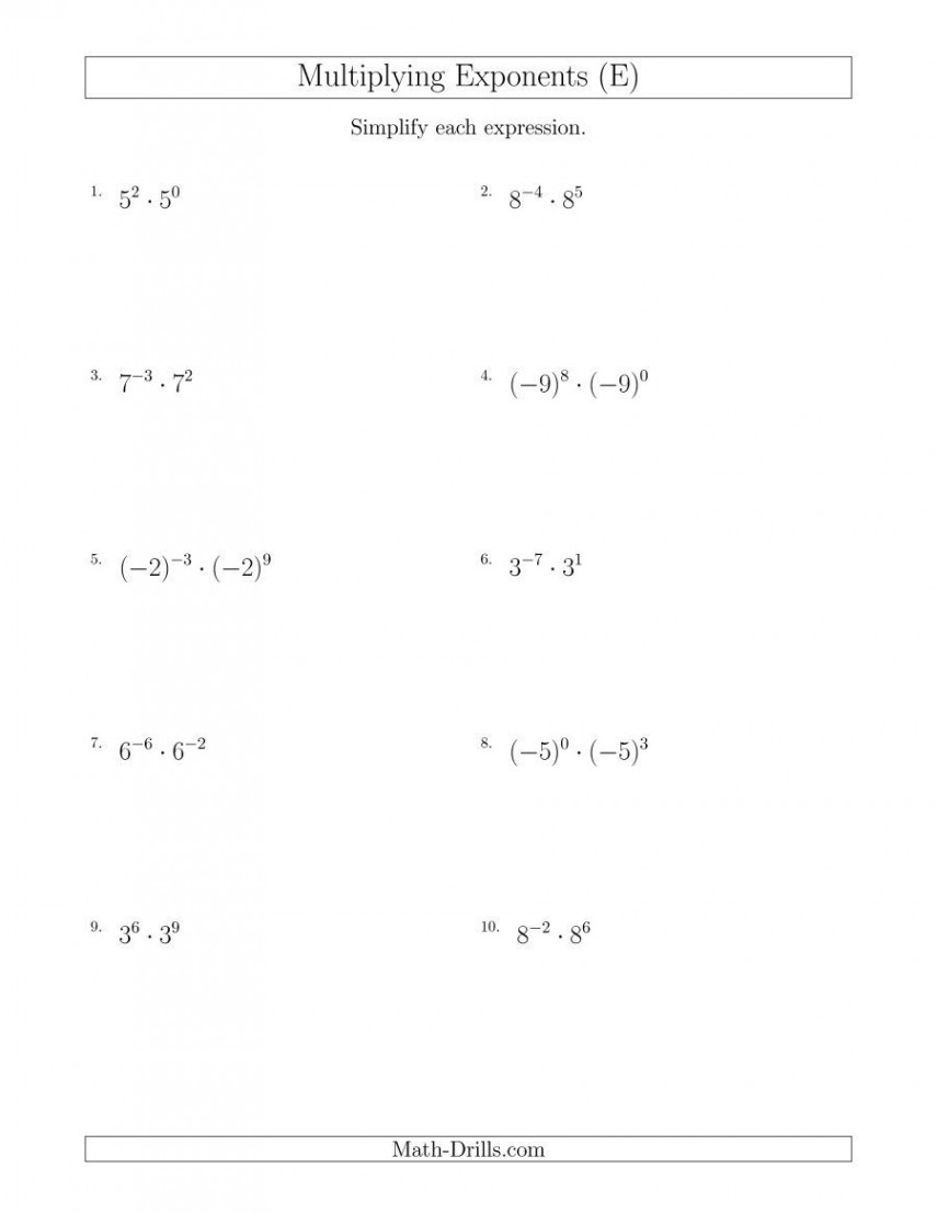 The Multiplying Exponents (With Negatives) (E) Math Worksheet from