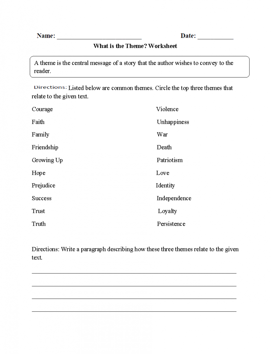 Theme Worksheets  What is the Theme?