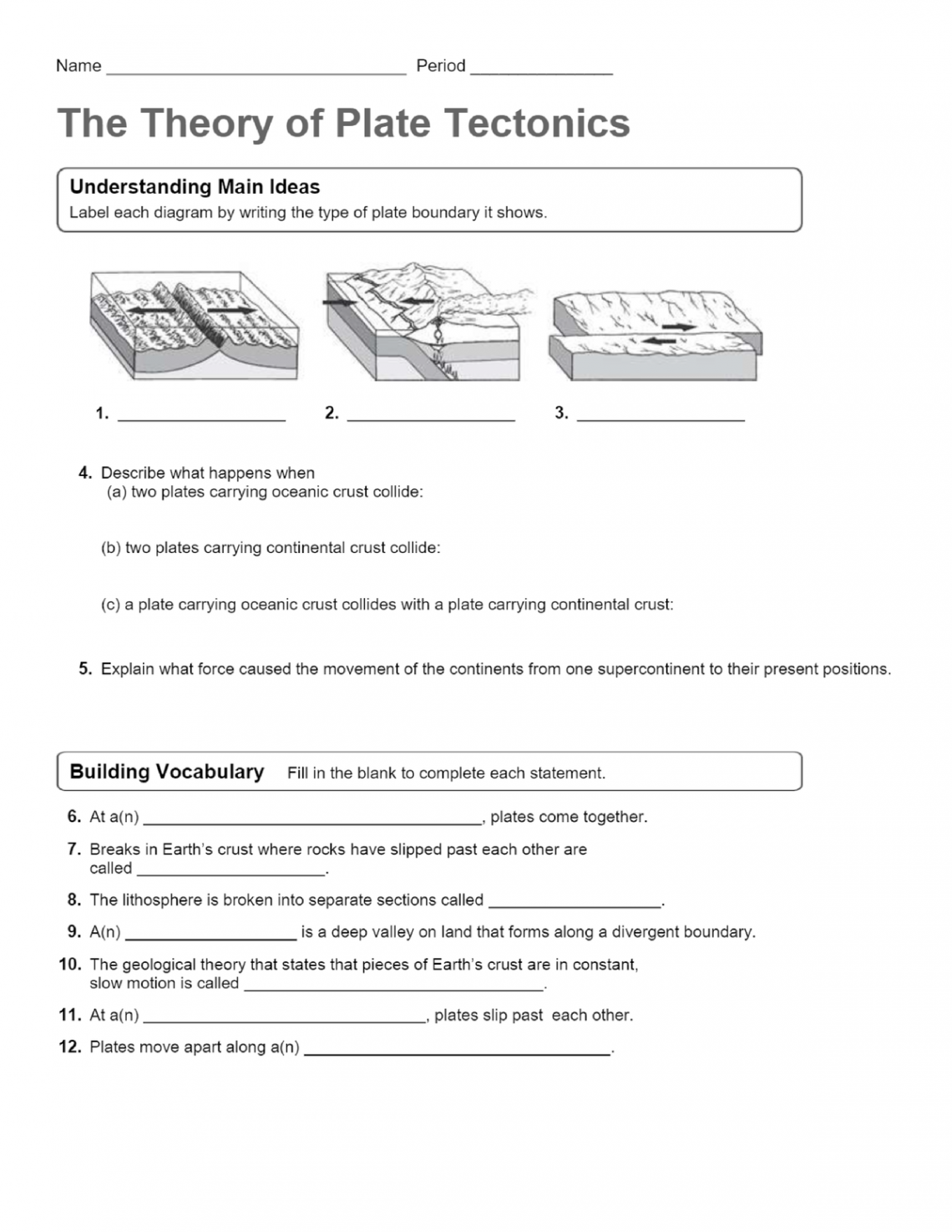 Theory of Plate Tectonics worksheet - Science Technology and