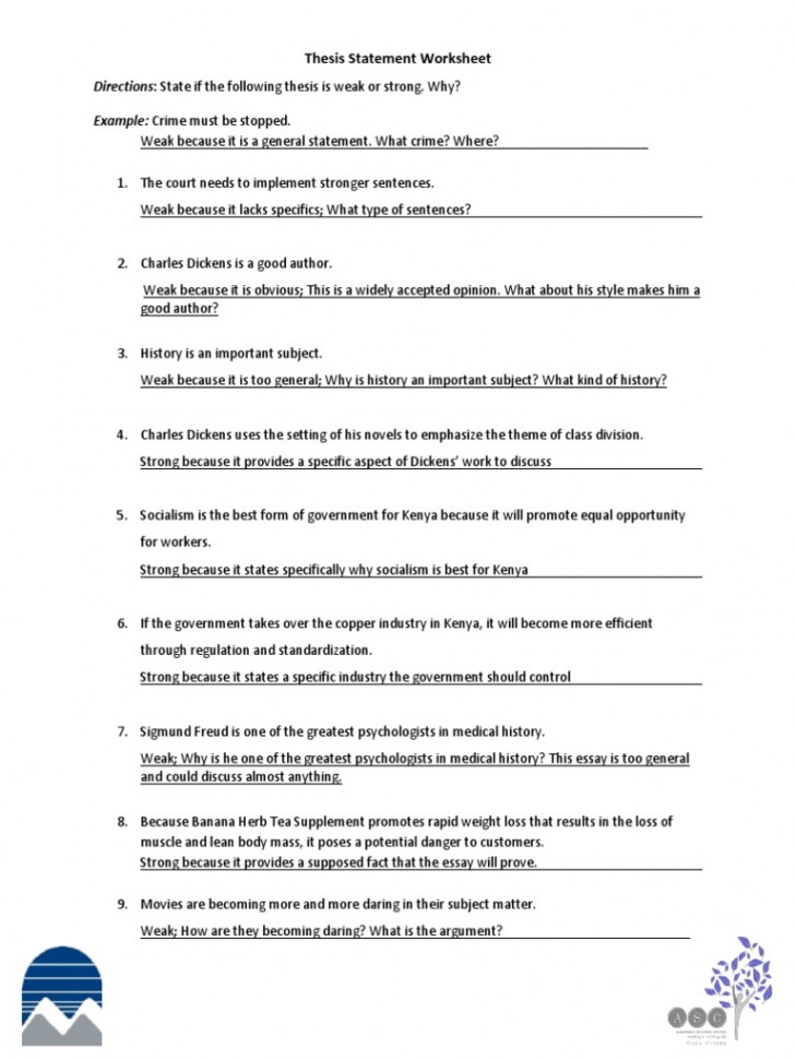 Thesis Statement Answer Key  PDF