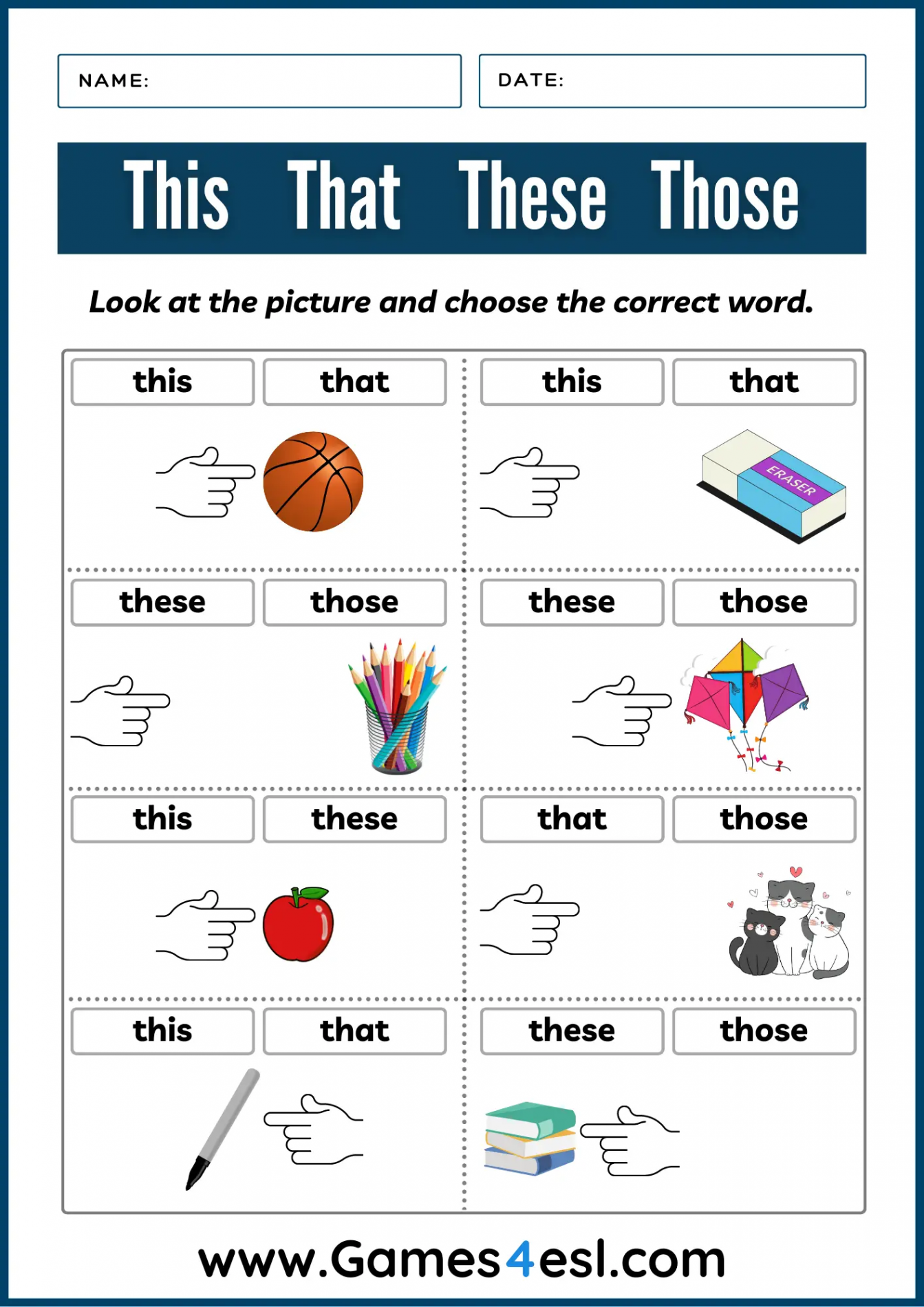 This That These Those Worksheets  Printable Demonstrative Pronoun