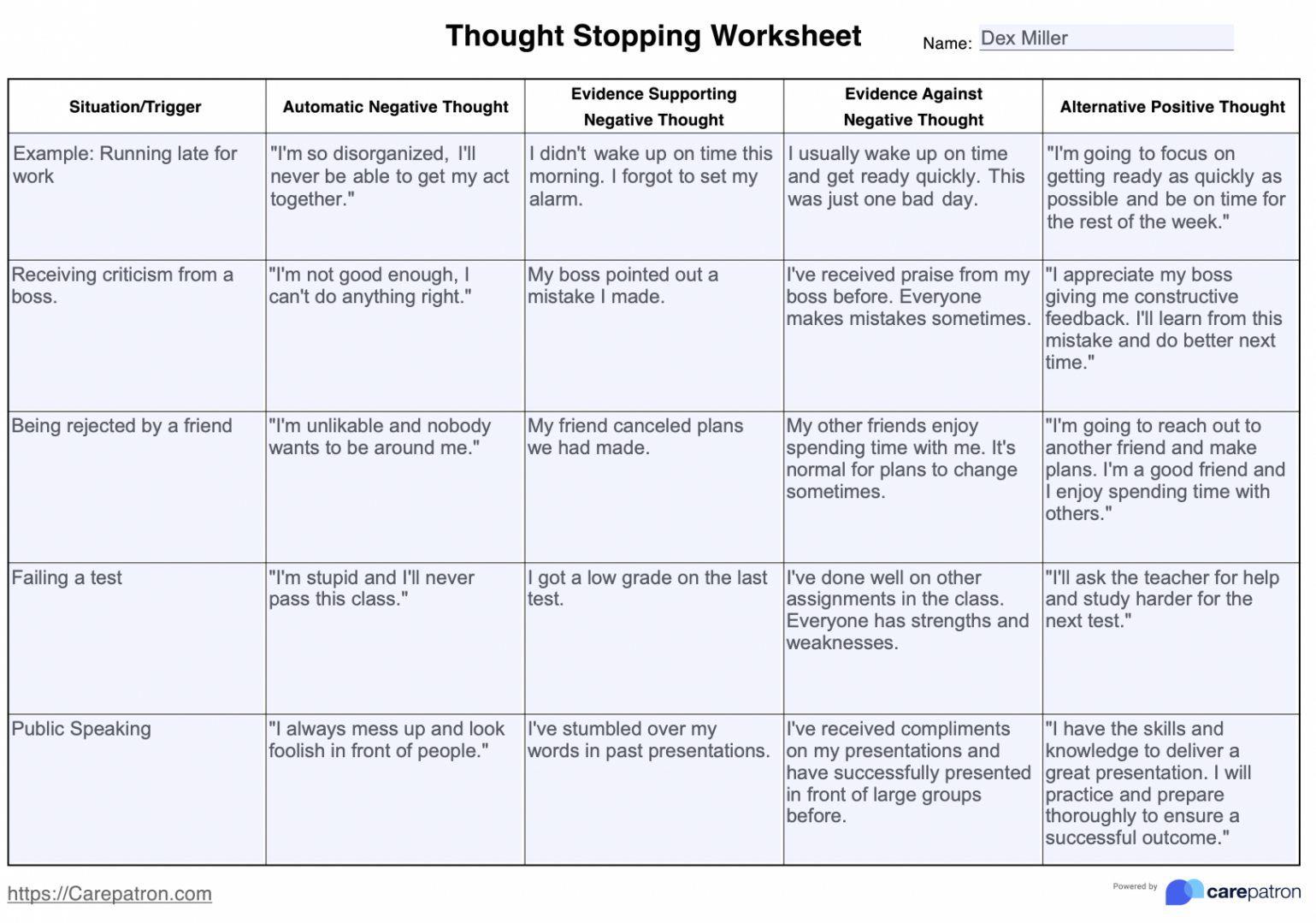 Thought Stopping Worksheets & Example  Free PDF Download