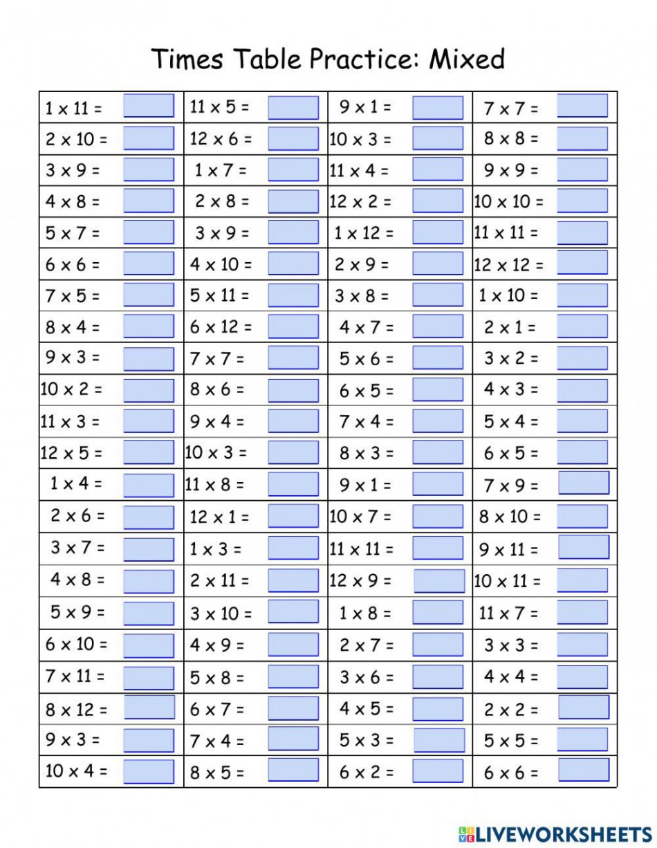 Times Table Practice: Mixed -2 worksheet  Live Worksheets