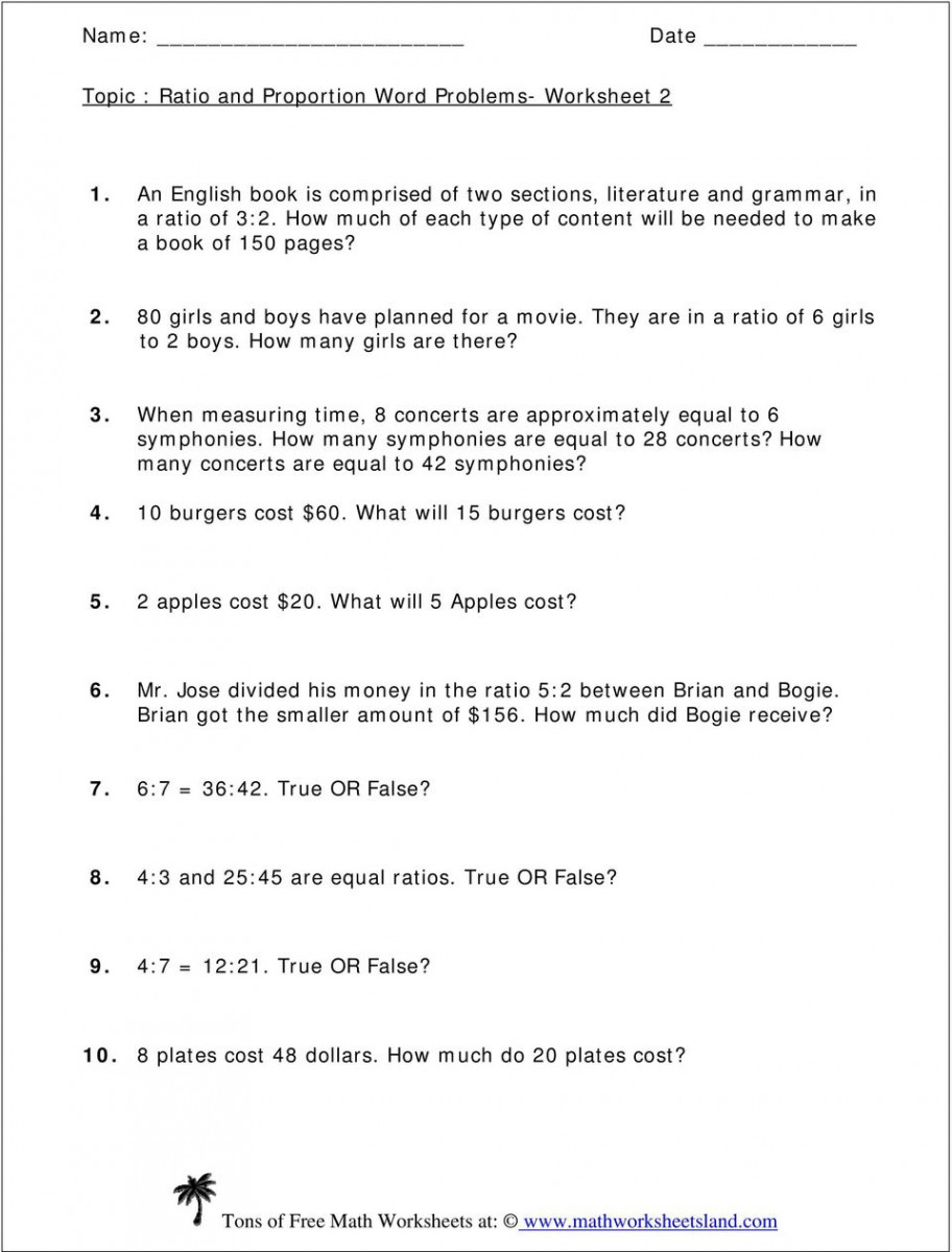 Topic : Ratio and Proportion Word Problems- Worksheet girls and