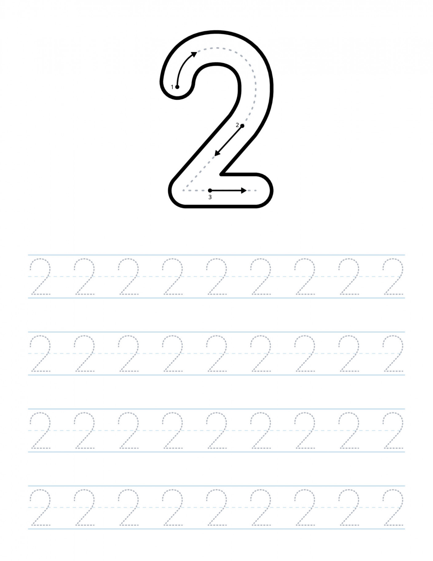 Trace number  worksheet for kids and preschool with tracing guide