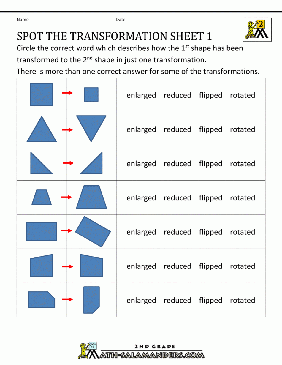 Transformation Geometry Worksheets nd Grade