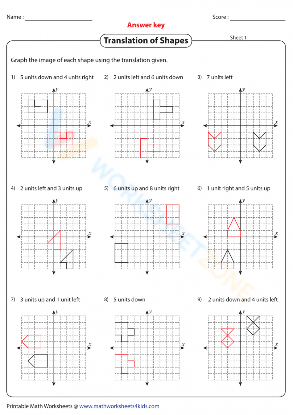 Translation Of Shapes Worksheet