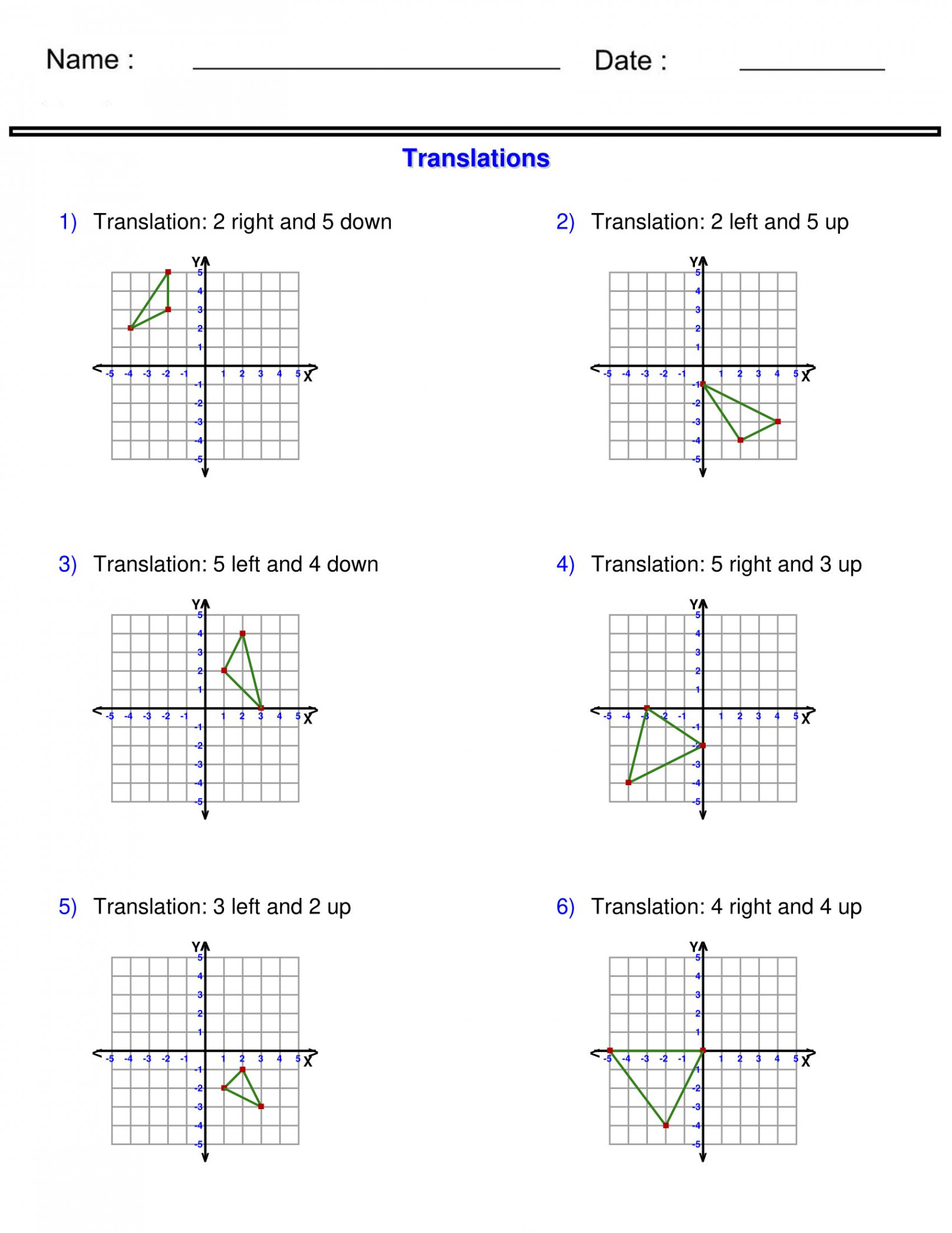 Translations Worksheets - Transformations Worksheets