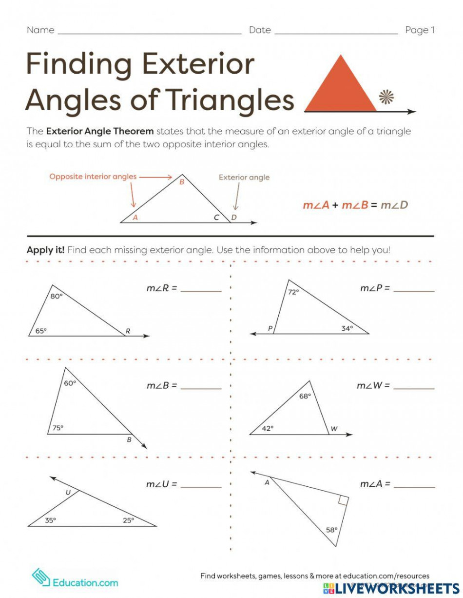 Triangles: Exterior Angles Theorem worksheet  Live Worksheets