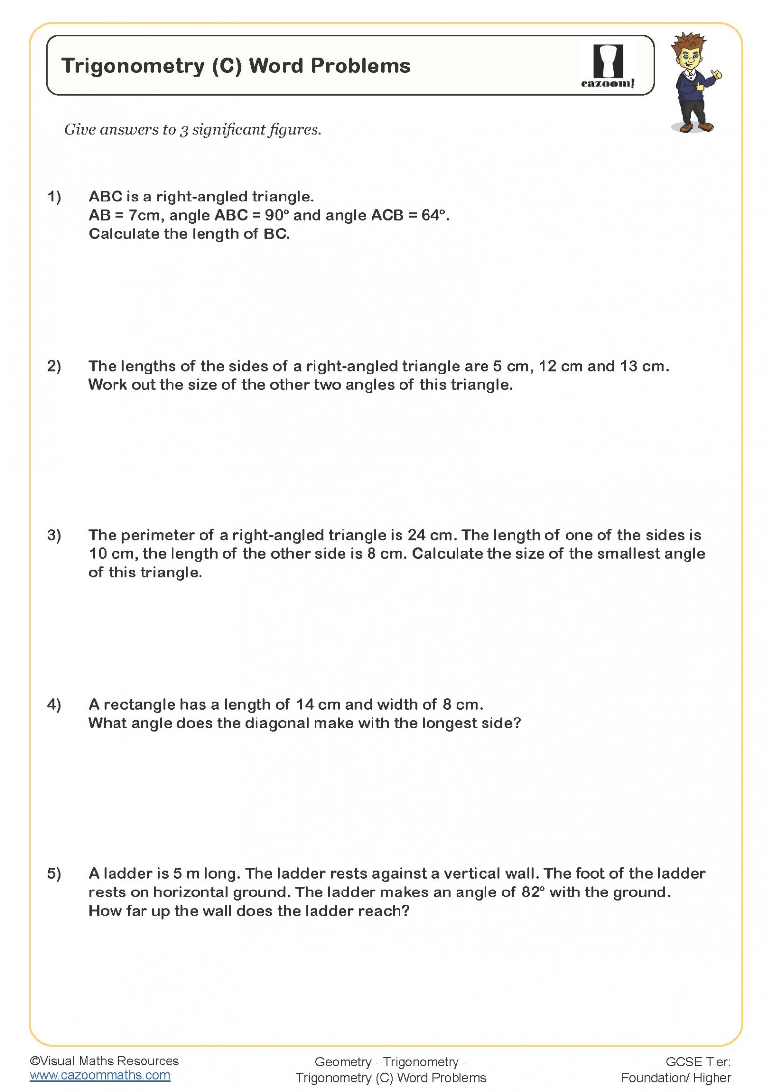 Trigonometry (C) Word Problems Worksheet  Printable PDF Worksheets