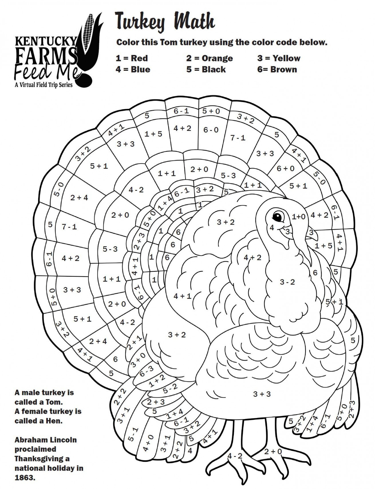 Turkey Math Coloring Sheets — #TeachKyAg