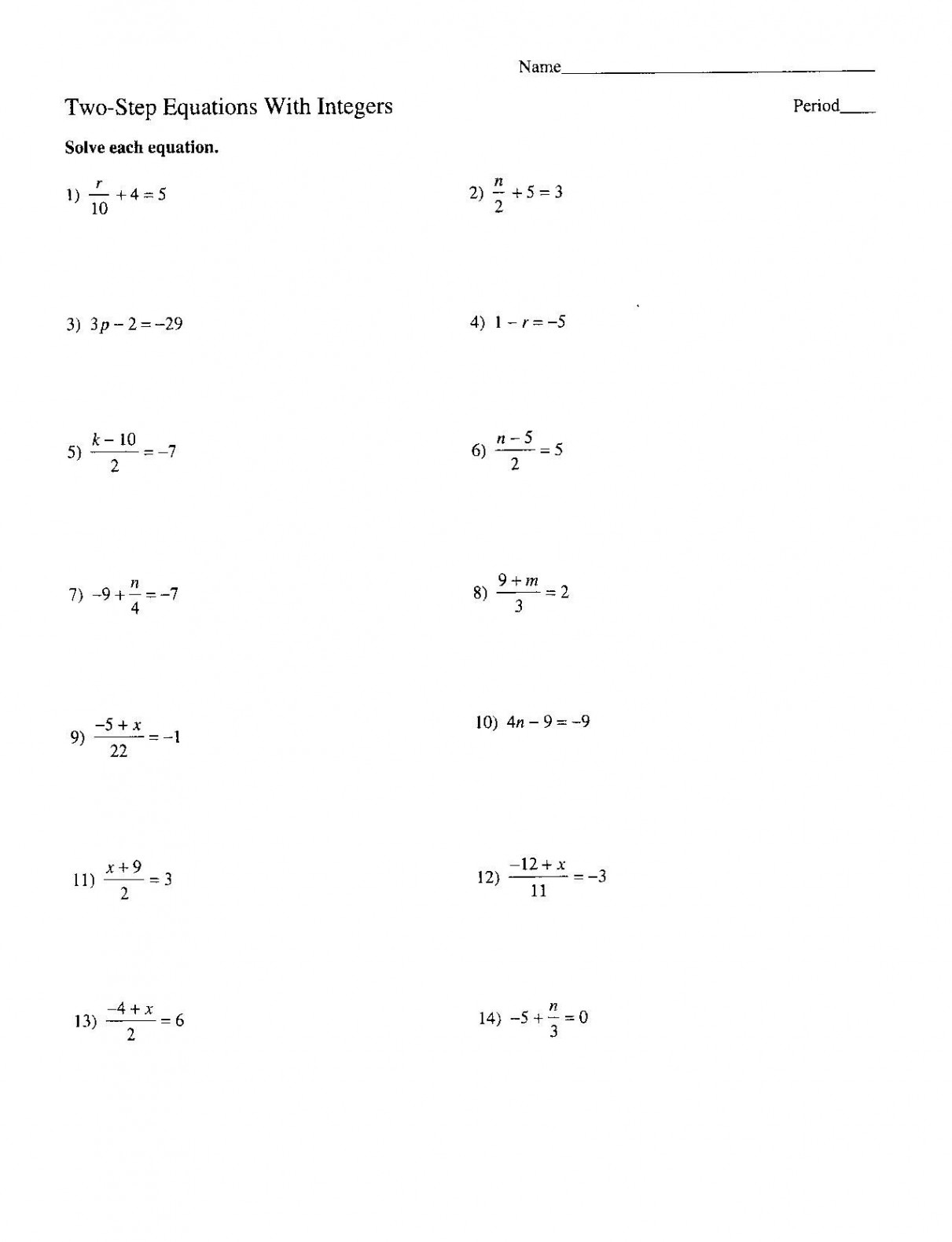 Two-Step Equations Worksheet  Multi step equations worksheets